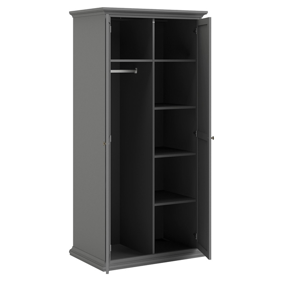 Paroya Wooden Wardrobe With 2 Doors In Matt Grey