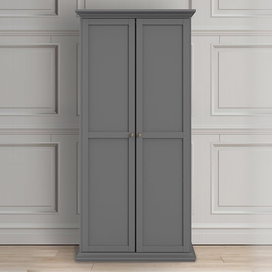 Product photograph of Paroya Wooden Double Door Wardrobe In Matt Grey from Furniture in Fashion