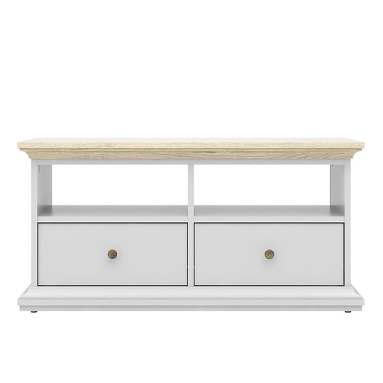 Read more about Paroya wooden small 2 doors 2 shelves tv stand in white and oak