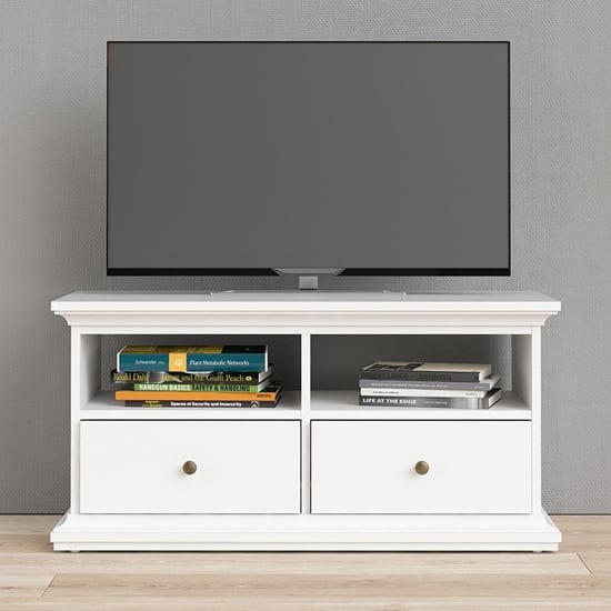 Read more about Paroya wooden small 2 doors 2 shelves tv stand in white
