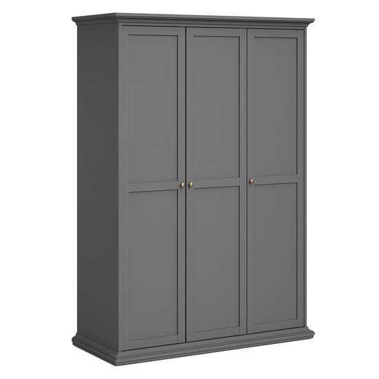 Paroya Wooden Wardrobe With 3 Doors In Matt Grey