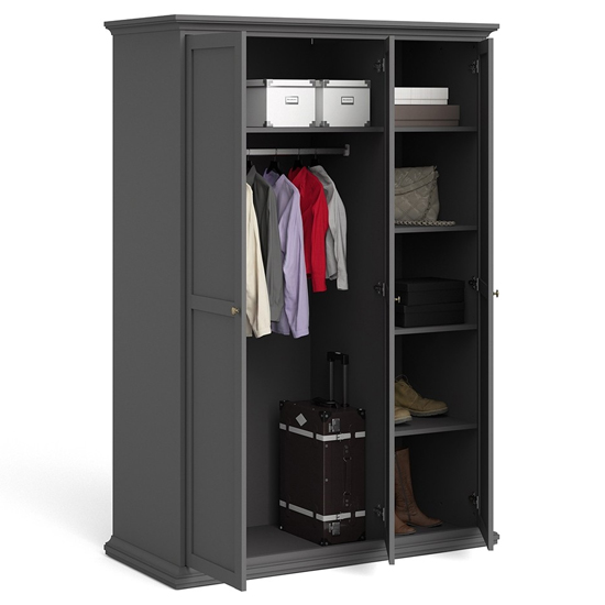 Paroya Wooden Wardrobe With 3 Doors In Matt Grey