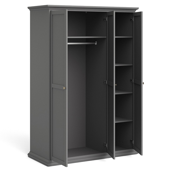 Paroya Wooden Wardrobe With 3 Doors In Matt Grey