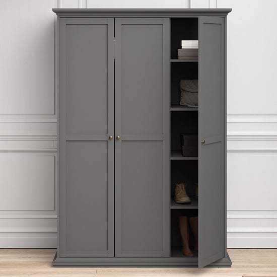 Photo of Paroya wooden triple door wardrobe in matt grey