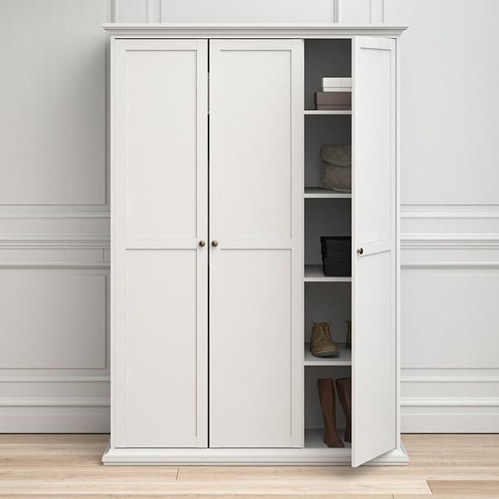 Product photograph of Paroya Wooden Triple Door Wardrobe In White from Furniture in Fashion
