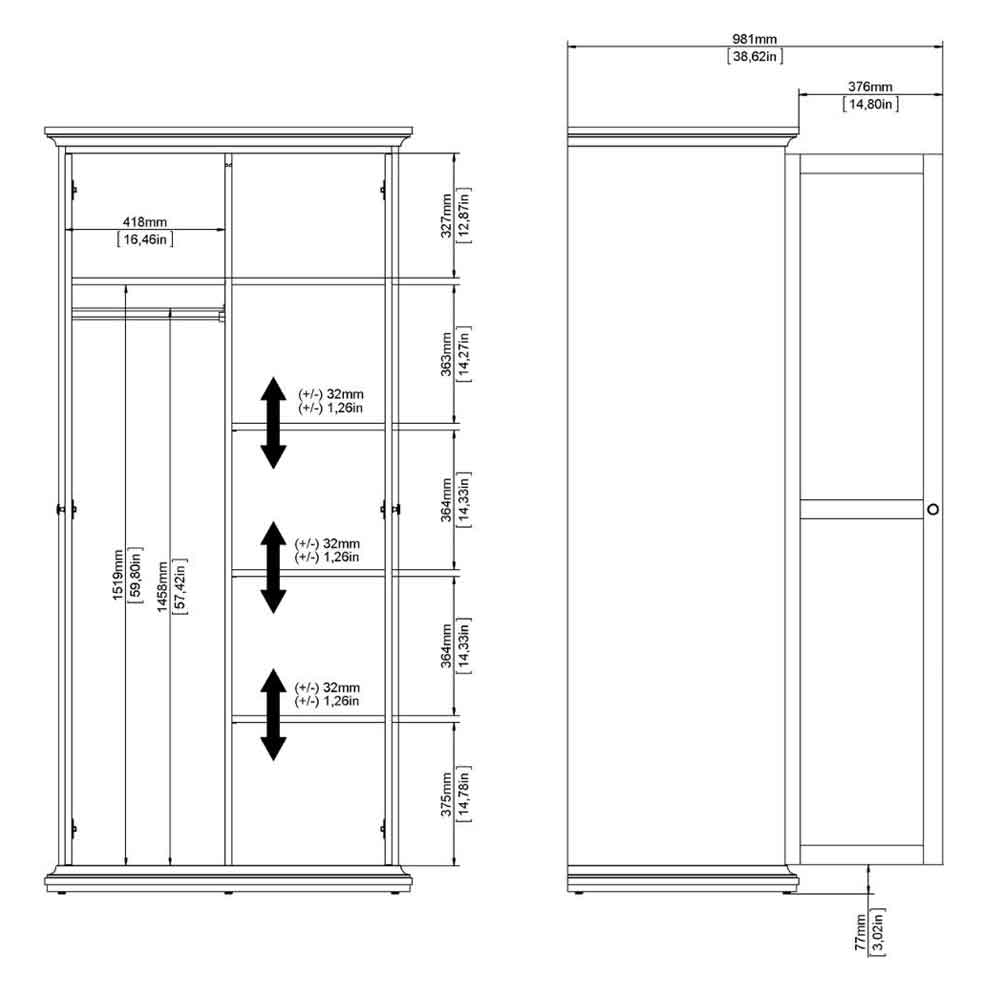Paroya Wooden Wardrobe with 2 Doors in Cashmere