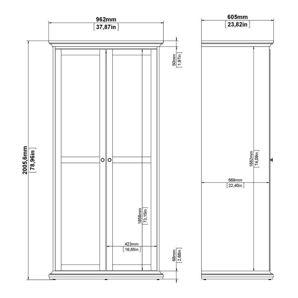Paroya Wooden Wardrobe with 2 Doors in Cashmere