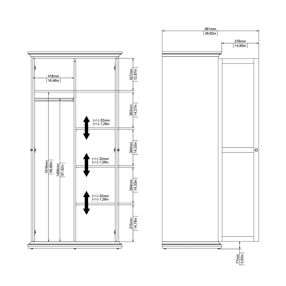 Paroya Wooden Wardrobe With 2 Doors In White