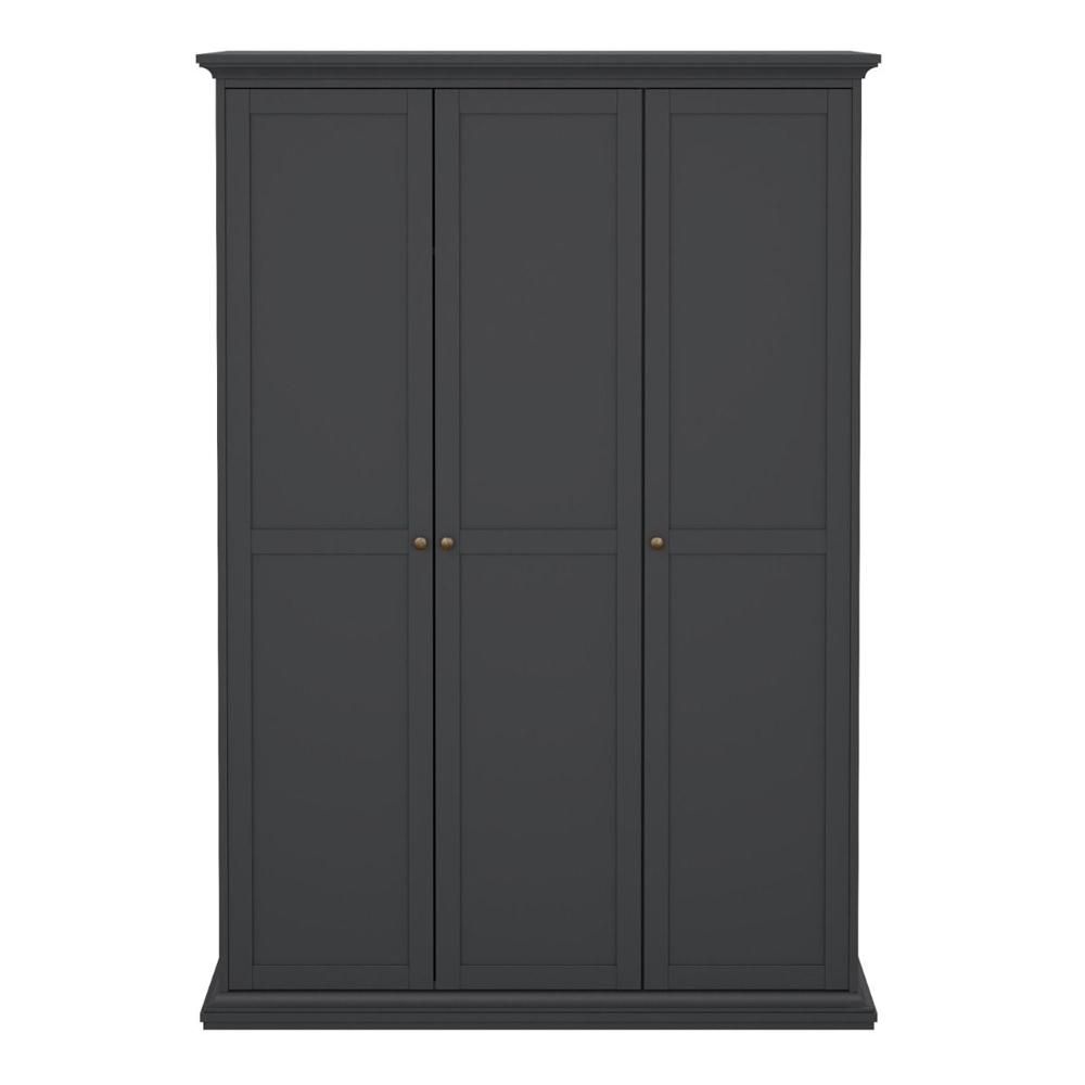 Paroya Wooden Wardrobe With 3 Doors In Matt Grey