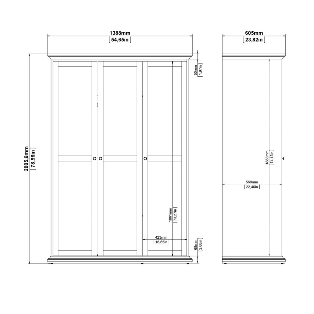 Paroya Wooden Wardrobe With 3 Doors In White