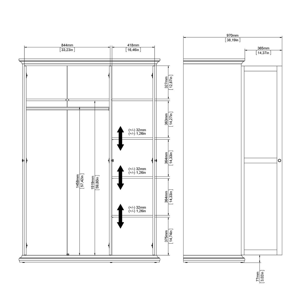 Paroya Wooden Wardrobe With 3 Doors In White