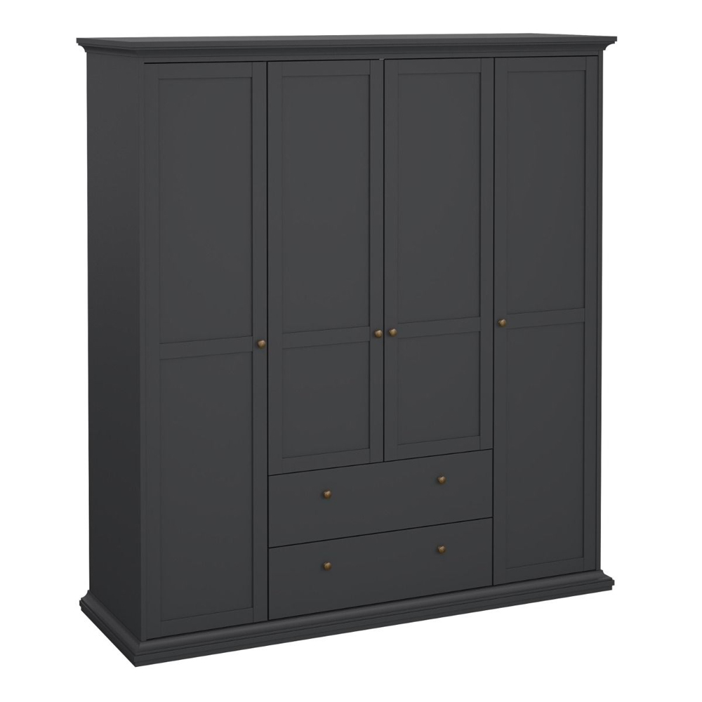 Paroya Wooden Wardrobe with 4 Doors 2 Drawers In Matt Grey