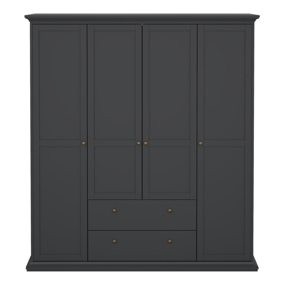 Paroya Wooden Wardrobe with 4 Doors 2 Drawers In Matt Grey
