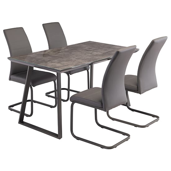 Paroz Grey Glass Top Dining Table With 4 Michigan Grey Chairs_1