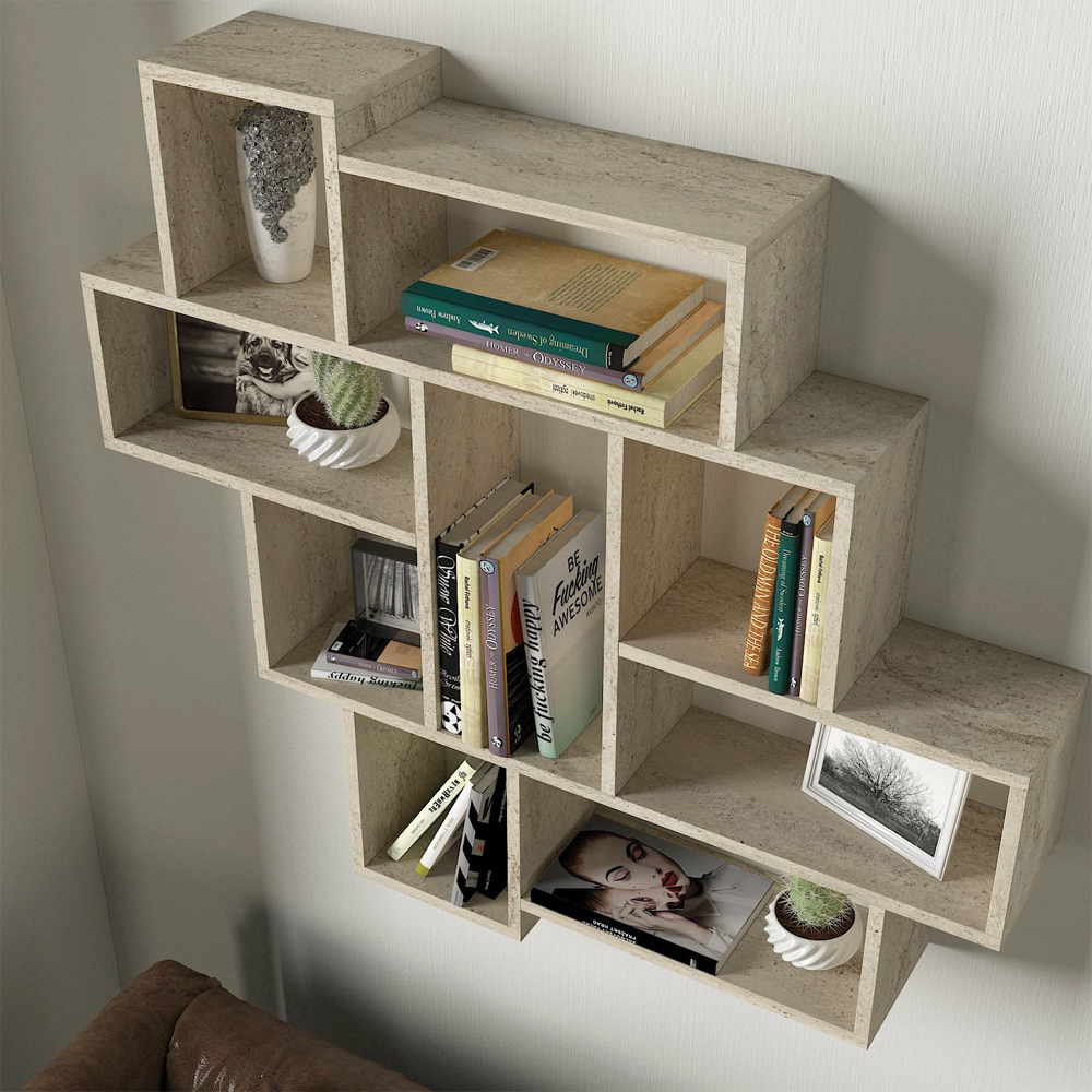 Paroza Wooden Wall Hung Shelving Unit in Travertine Marble Effect