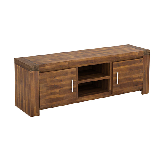 Parra Solid Acacia TV Stand With 2 Doors In Brush Effect Furniture in
