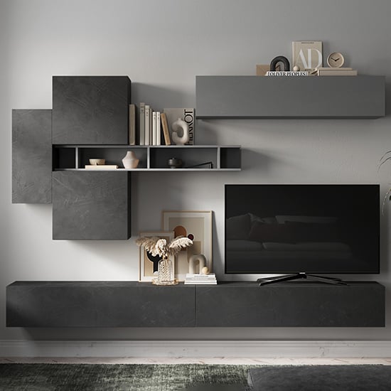 Read more about Parra wall hung wooden entertainment unit in ardesia and piombo