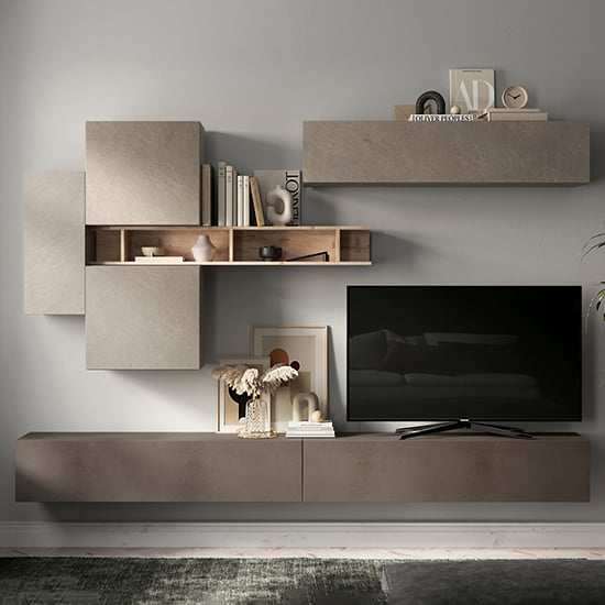 Product photograph of Parra Wall Hung Wooden Entertainment Unit In Bronze Cadiz from Furniture in Fashion