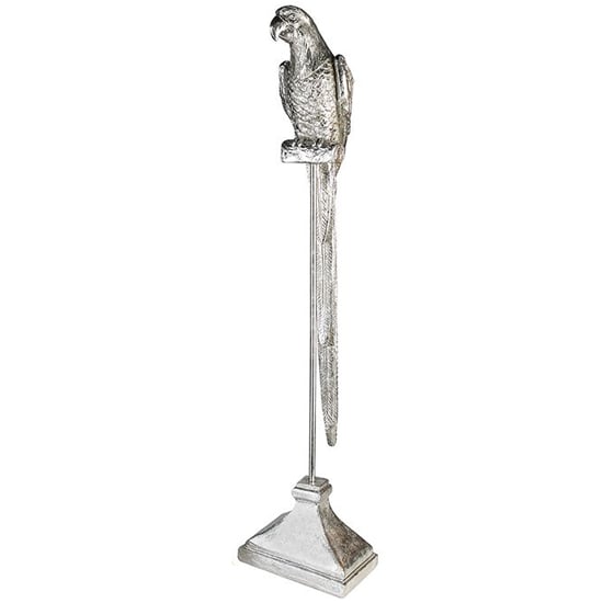Read more about Parrot poly large sculpture in antique silver