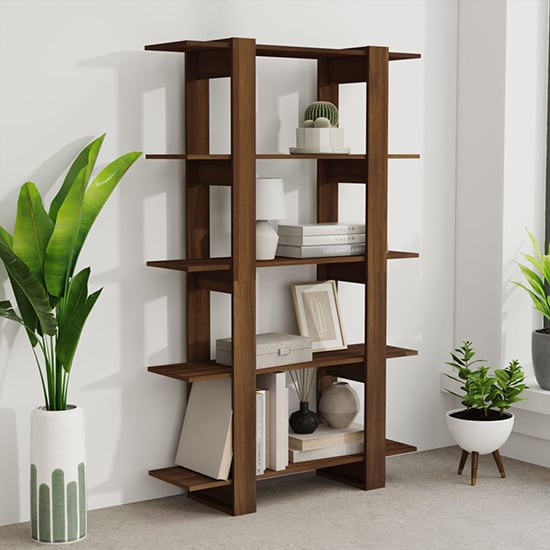 Parry Wooden Bookcase And Room Divider In Brown Oak