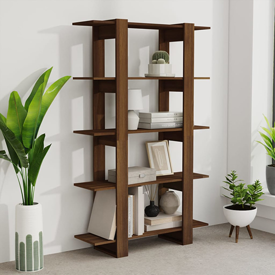 Product photograph of Parry Wooden Bookcase And Room Divider In Brown Oak from Furniture in Fashion