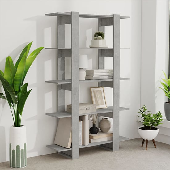 Photo of Parry wooden bookcase and room divider in concrete effect