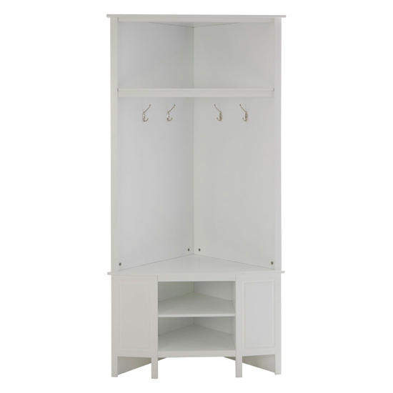 Partland Corner Wooden Coat Rack With Seating Bench In White