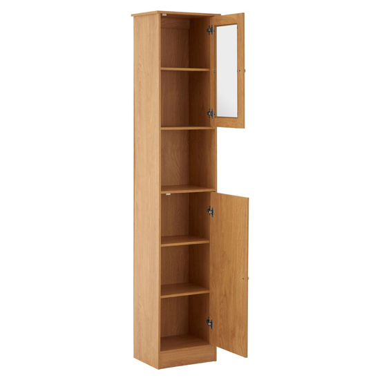 Partland Wooden Floor Standing Tall Bathroom Cabinet In Oak
