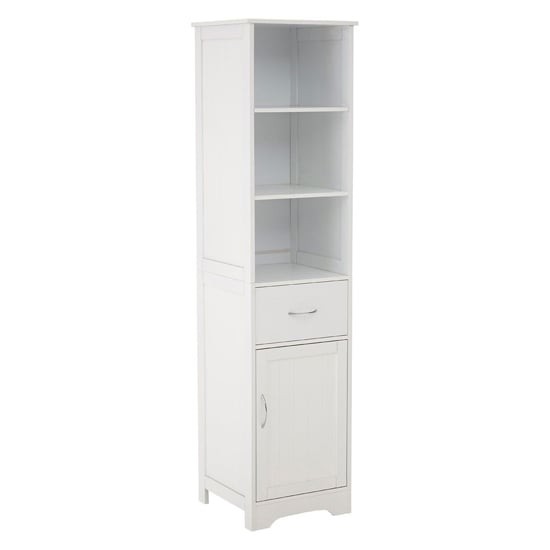 Product photograph of Partland Wooden Tall Bathroom Storage Cabinet In White from Furniture in Fashion