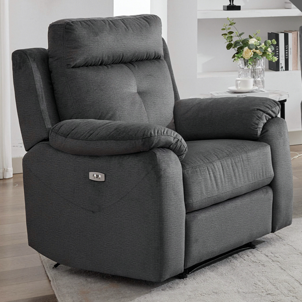 Pasco Fabric Electric Recliner 3+1+1 Seater Sofa Set In Anthracite