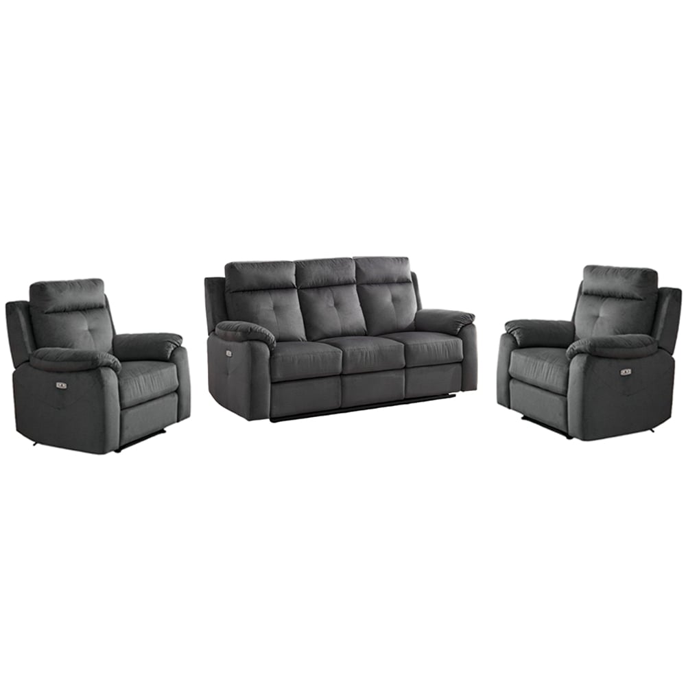 Pasco Fabric Electric Recliner 3+1+1 Seater Sofa Set In Anthracite