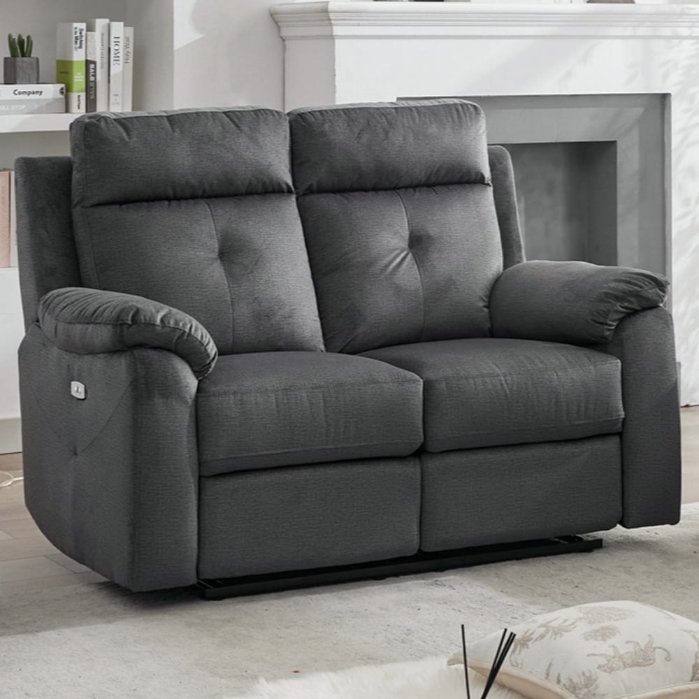 Pasco Fabric Electric Recliner 3+2 Seater Sofa Set In Anthracite