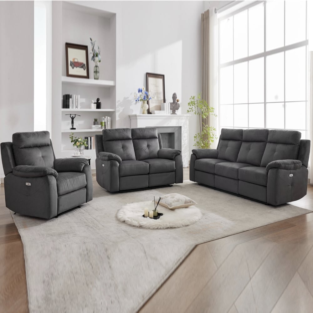 Pasco Fabric Electric Recliner Sofa Suite In Anthracite