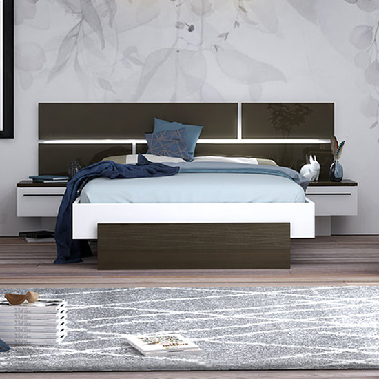Pasco LED Wooden King Size Bed In Grey And White High Gloss_5