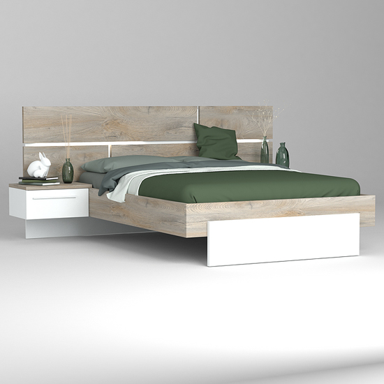 Pasco LED Wooden King Size Bed In Oak And White_3