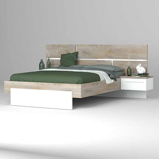 Pasco LED Wooden King Size Bed In Oak And White_4