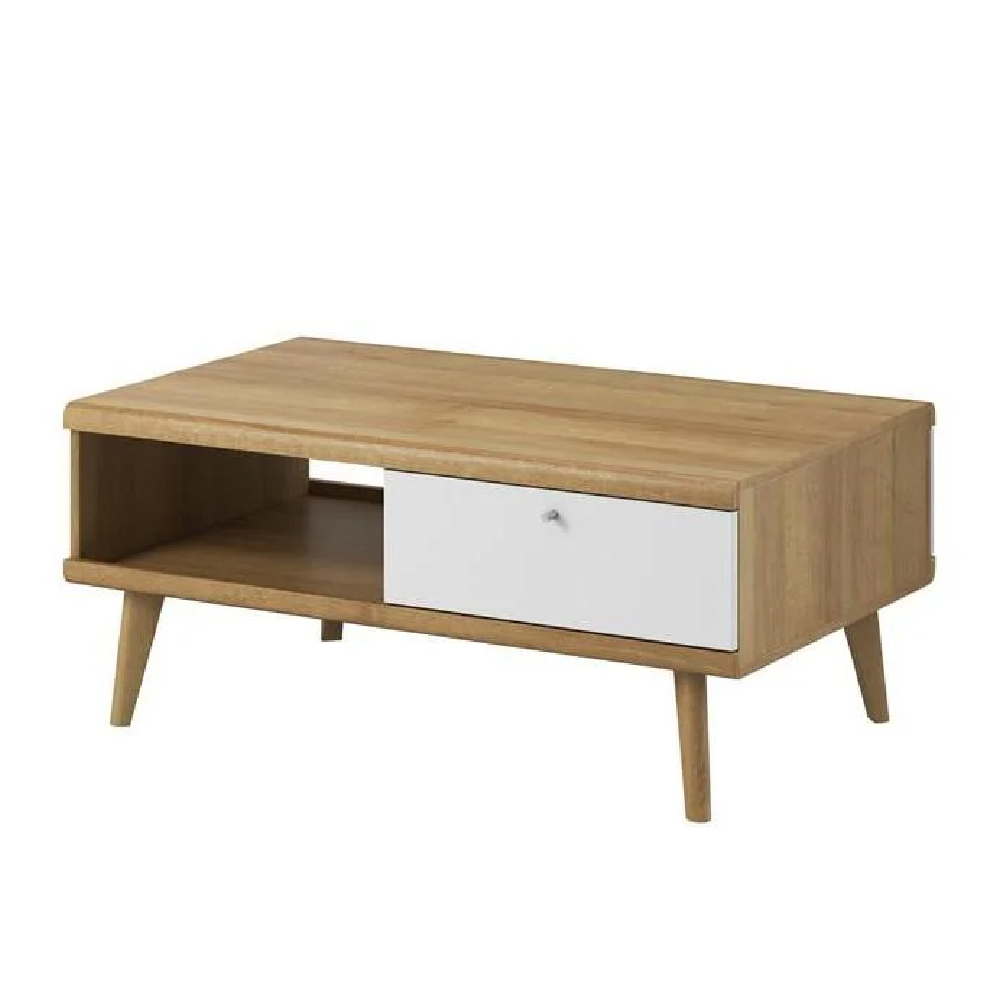 Pasco Wooden Coffee Table With 2 Drawers In Matt White And Oak