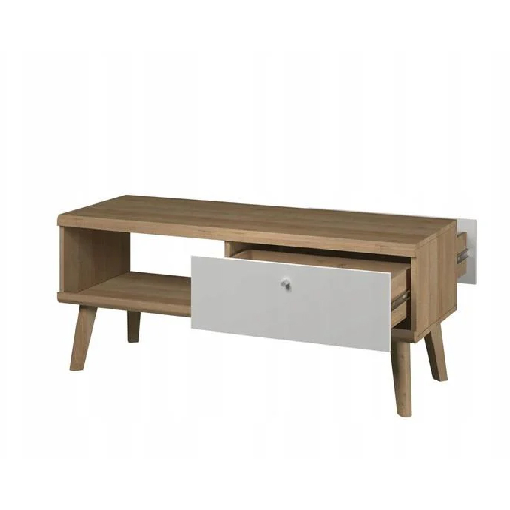 Pasco Wooden Coffee Table With 2 Drawers In Matt White And Oak