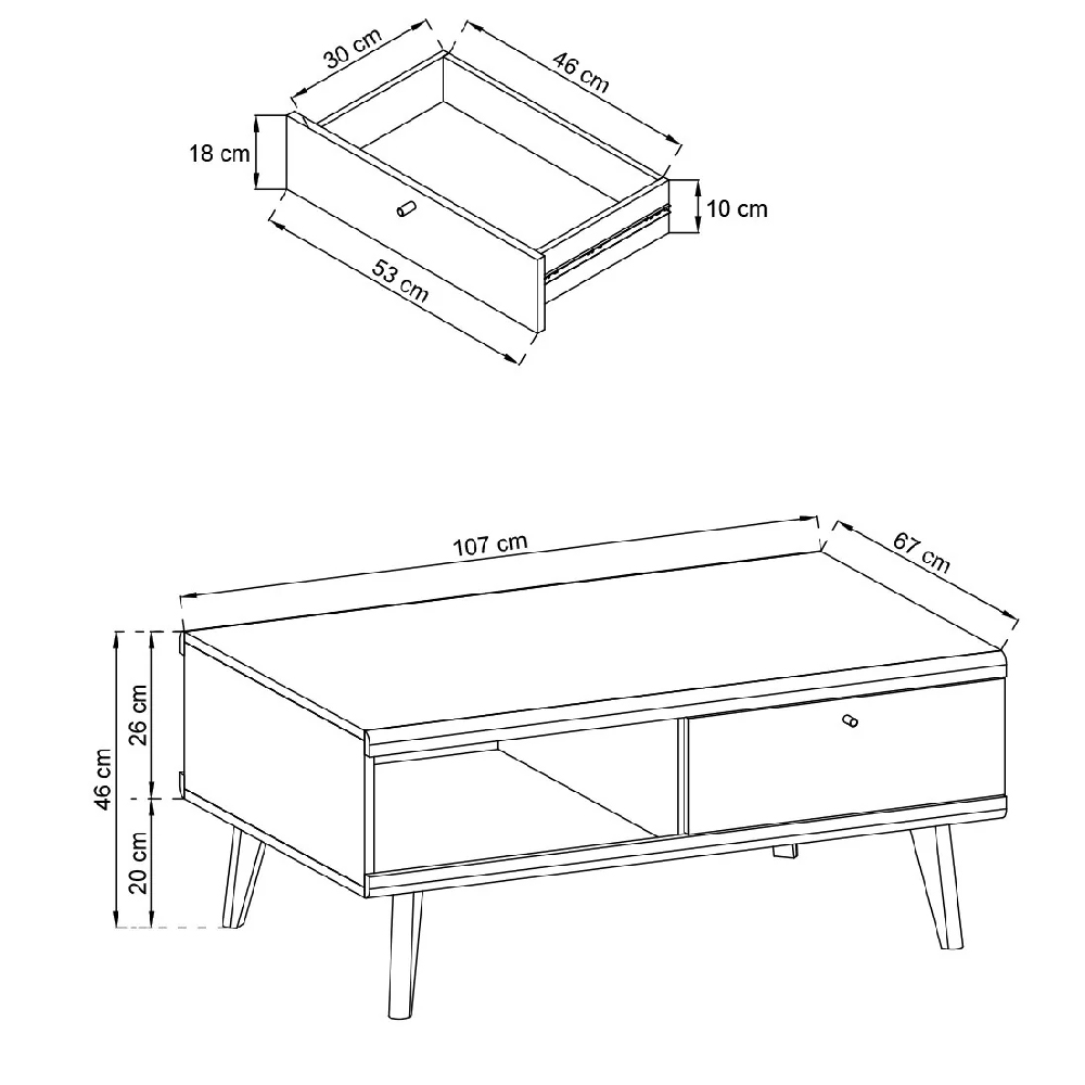 Pasco Wooden Coffee Table With 2 Drawers In Matt White And Oak