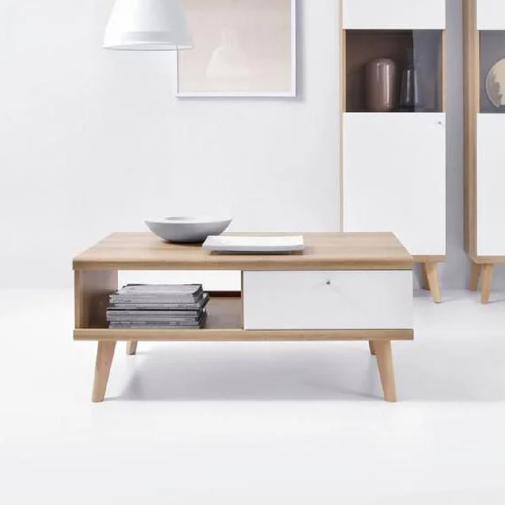 Read more about Pasco wooden coffee table with 2 drawers in matt white and oak