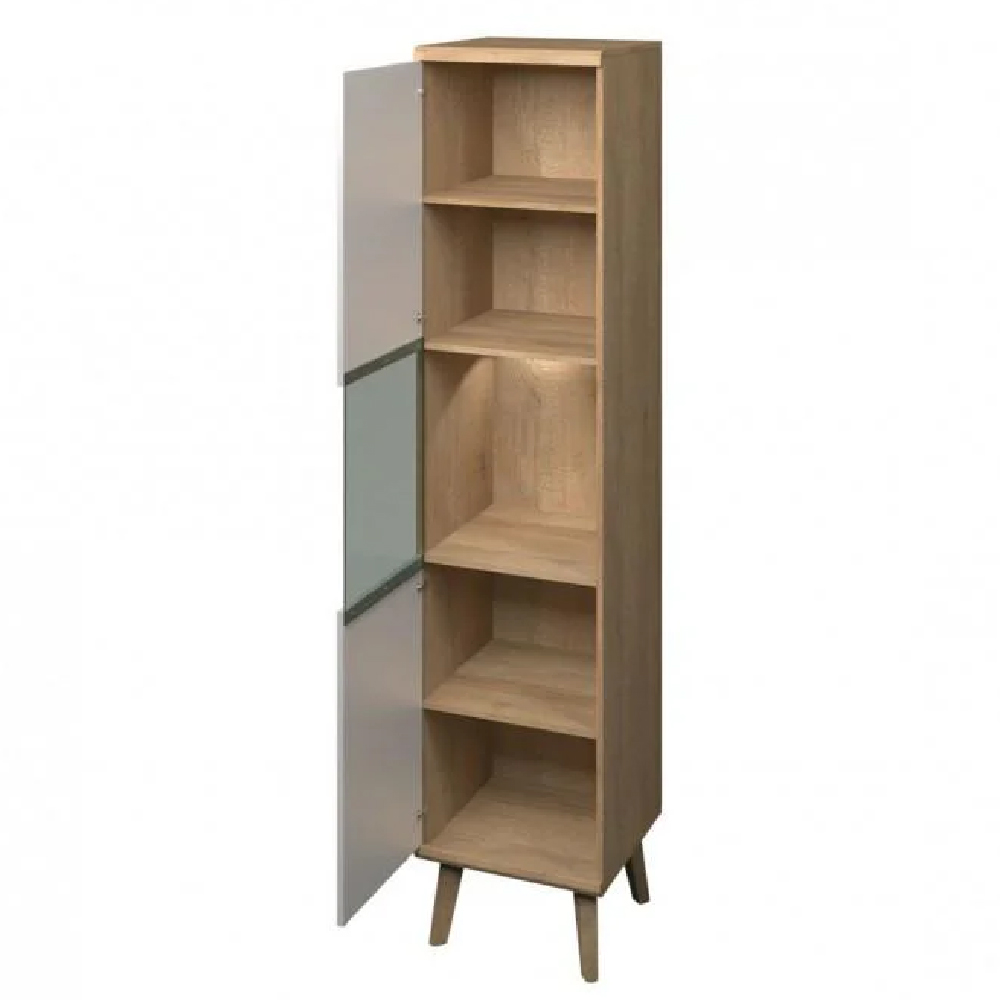 Pasco Wooden Display Cabinet With 1 Door In Matt White And Oak
