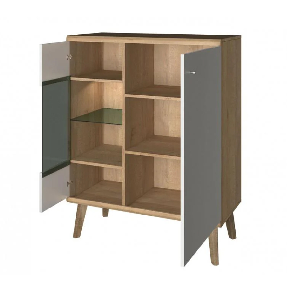 Pasco Wooden Display Cabinet With 2 Doors In Matt White And Oak