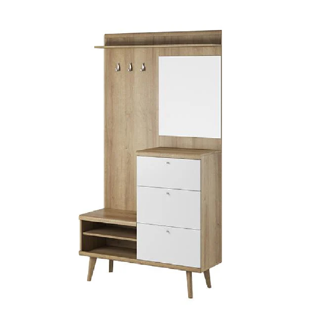Pasco Wooden Hallway Furniture Set In Matt White And Oak