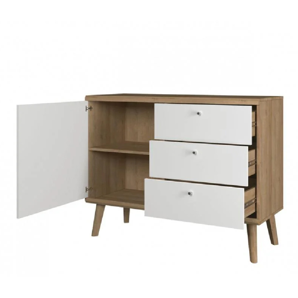 Pasco Wooden Sideboard With 1 Door 3 Drawers In Matt White Oak