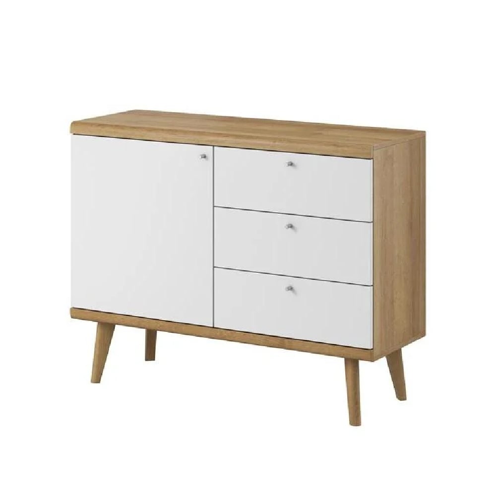 Read more about Pasco wooden sideboard with 1 door 3 drawers in matt white oak
