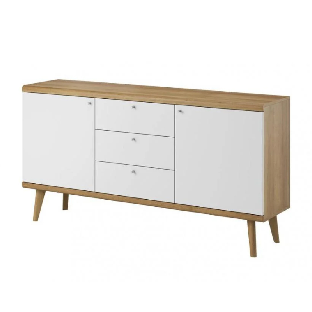 Pasco Wooden Sideboard With 2 Doors 3 Drawers In Matt White Oak