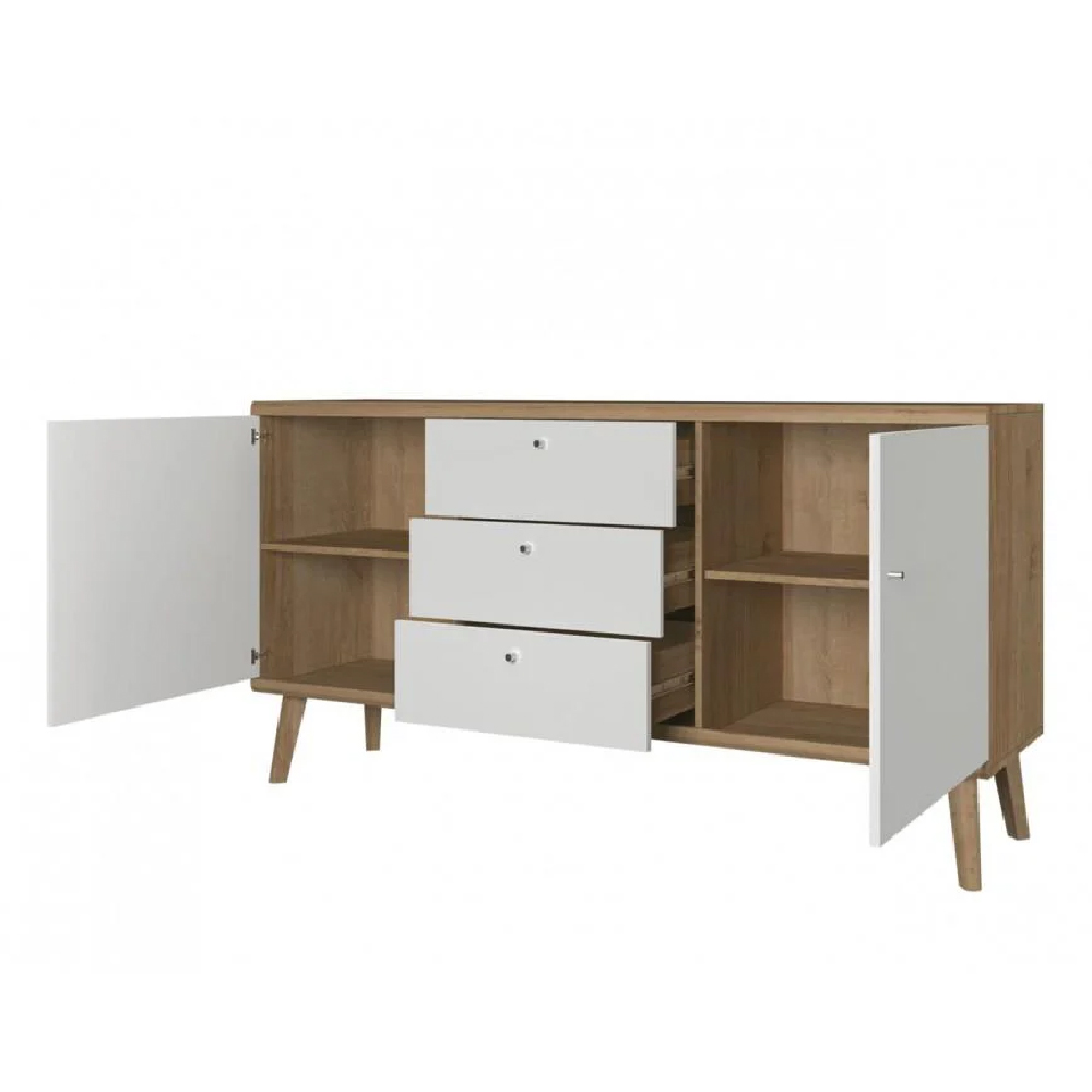 Pasco Wooden Sideboard With 2 Doors 3 Drawers In Matt White Oak
