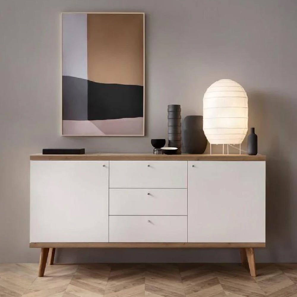 Read more about Pasco wooden sideboard with 2 doors 3 drawers in matt white oak