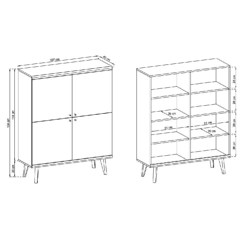 Pasco Wooden Storage Cabinet With 4 Doors In Matt White And Oak
