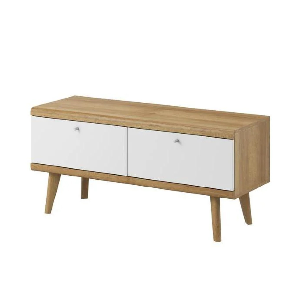 Pasco Wooden TV Stand With 2 Flip Doors In Matt White And Oak